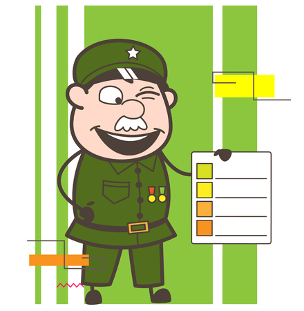 Cartoon Old Army Man Showing Checklist Vector Illustrationのイラスト素材