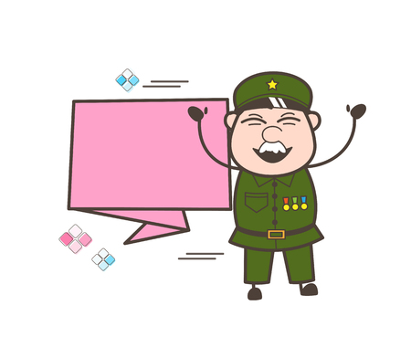 Cartoon Army Man with Paper Banner Vector Illustrationのイラスト素材