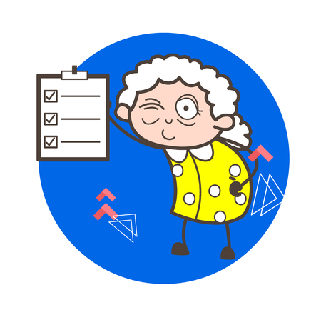 Cartoon Granny Showing Report List Vector Illustrationのイラスト素材