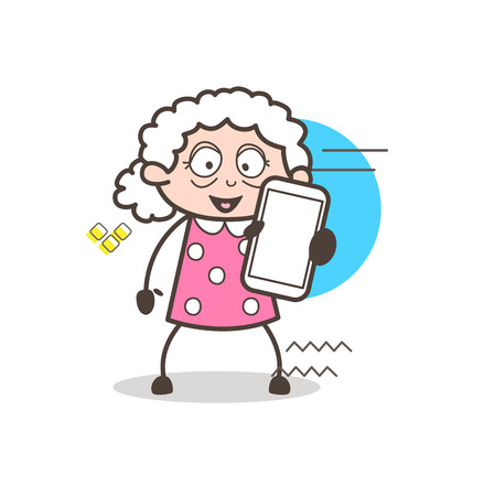Cartoon Granny Showing a Smartphone Vector Illustrationのイラスト素材