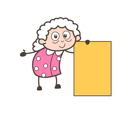 Cartoon Granny with Business Banner Vector Illustrationのイラスト素材