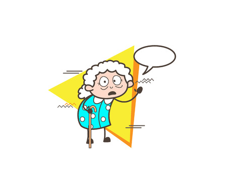 Surprised Cartoon Granny  with Speech Bubble Vector Illustrationのイラスト素材