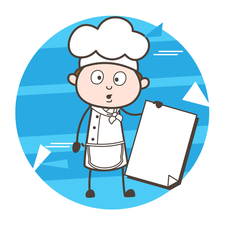 Surprised Cartoon Chef with Blank Banner Vector Illustrationのイラスト素材