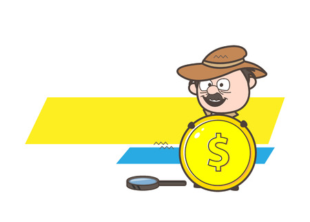 Cartoon Detective Showing a Gold Dollar Coin Vector Illustrationのイラスト素材