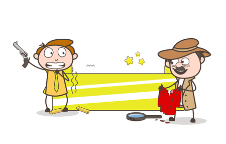 Cartoon Detective with Criminal and Banner Vector Illustrationのイラスト素材