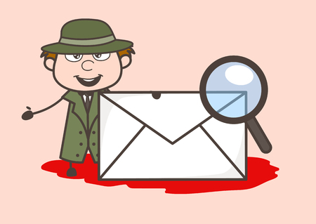 Cartoon Detective with Envelope and Magnifier Vector Illustrationのイラスト素材