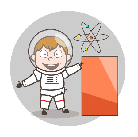 Cartoon Astronaut Showing Banner Vector Illustrationのイラスト素材
