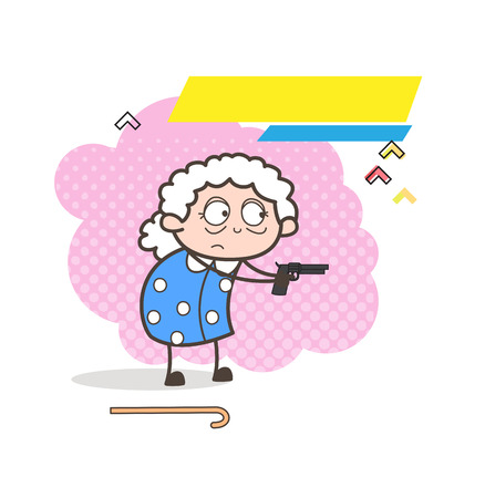 Cartoon Old Woman Showing Gun for Defense Vector Illustrationのイラスト素材
