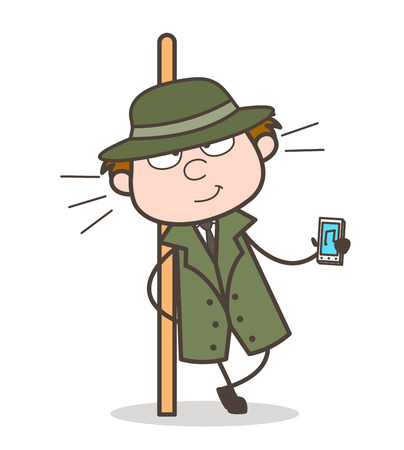 Cartoon Detective Showing a Best Music Device Vector Illustrationのイラスト素材