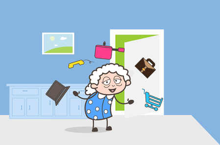 Cartoon Granny Presenting an Elements to Choose Vector Illustrationのイラスト素材