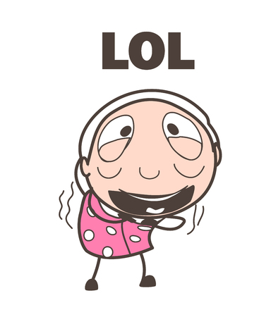 Cartoon Funny Old Lady Making Face Vector Illustrationのイラスト素材