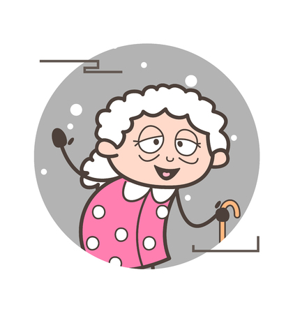 Cartoon happy old lady gesturing with hand vector illustrationのイラスト素材