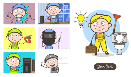 Cartoon Different Professions Workers Vector Setのイラスト素材