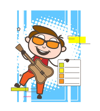 Cartoon young lady with short hair holding a guitar.のイラスト素材