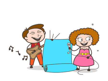 Cartoon young lady and a boy having a duet and smiling slightly.のイラスト素材