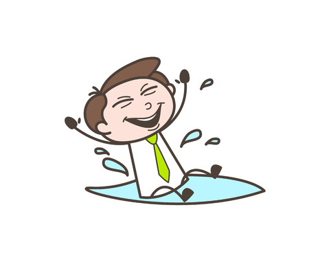 Happy Cartoon Financial Advisor Playing in Waterのイラスト素材