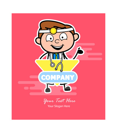 Happy Cartoon Doctor Medical Poster Pink Design Vectorのイラスト素材