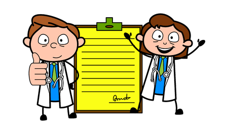 Young Cartoon Doctors with Report Vectorのイラスト素材