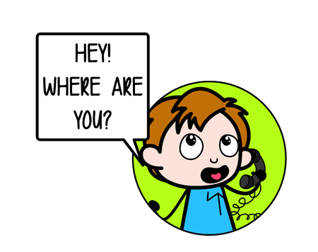Cartoon Boy Talking on Phone with Friend Vector Illustrationのイラスト素材