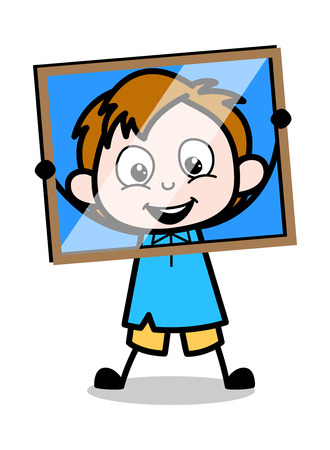 Cartoon Boy Holding a Glass Frame Vector Illustrationのイラスト素材