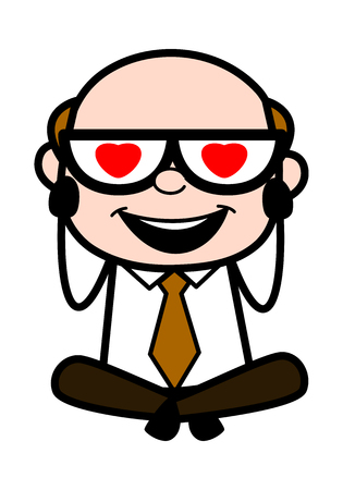 Falling in Love - Retro Cartoon Office old Boss Man Vector Illustrationのイラスト素材