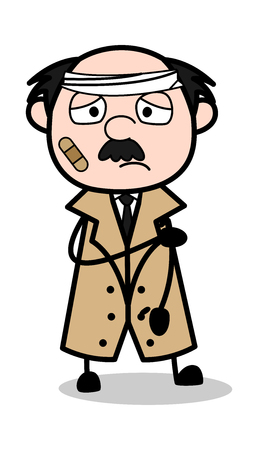 Injured Patient - Retro Cartoon Police Agent Detective Vector Illustrationのイラスト素材
