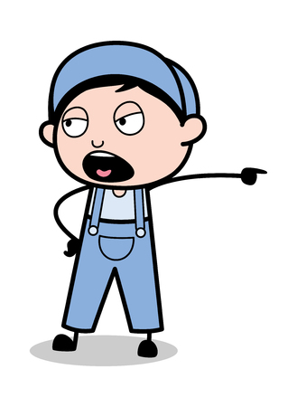 Scolding in Aggression - Retro Repairman Cartoon Worker Vector Illustrationのイラスト素材