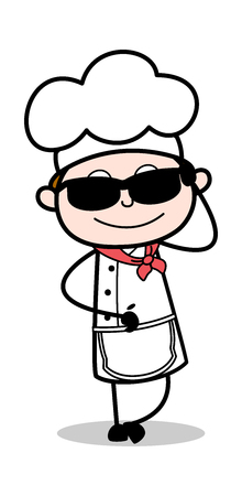 Fashionable Black Sunglasses - Cartoon Waiter Male Chef Vector Illustrationï»¿のイラスト素材