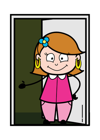 A Lady Presenting - Retro Cartoon Female Housewife Mom Vector Illustrationのイラスト素材