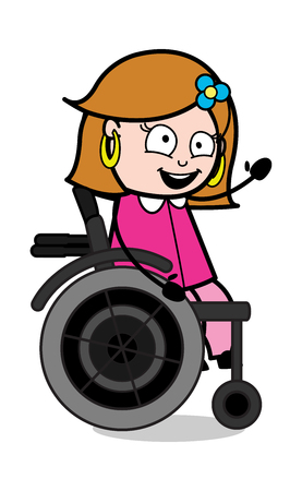 Sitting on Wheel Chair and Discussing - Retro Cartoon Female Housewife Mom Vector Illustrationのイラスト素材