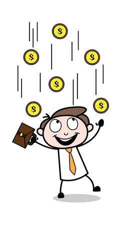 Trying to Catch Coins - Office Businessman Employee Cartoon Vector Illustrationのイラスト素材