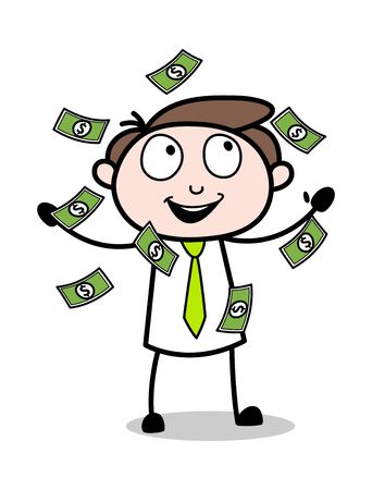 Trying to Catch Floating Money - Office Businessman Employee Cartoon Vector Illustrationのイラスト素材