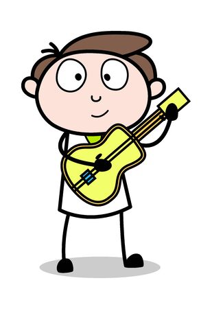 Playing Guitar - Office Businessman Employee Cartoon Vector Illustrationのイラスト素材