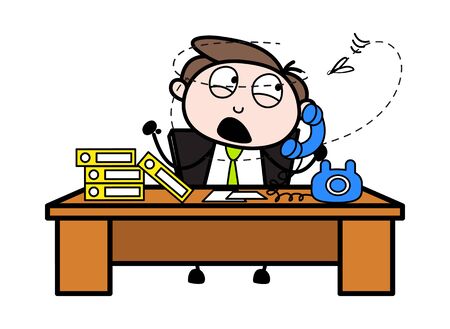 Getting Irritate by a Fly - Office Businessman Employee Cartoon Vector Illustrationのイラスト素材