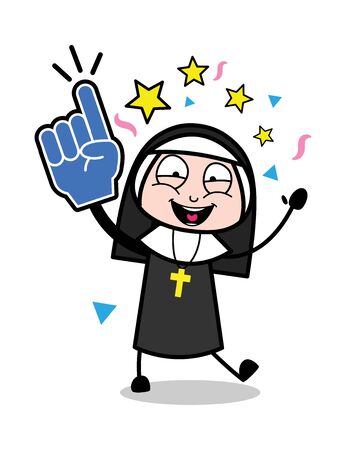 Dancing and Enjoying - Cartoon Nun Lady Vector Illustrationのイラスト素材
