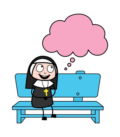 Smiling and Thinking a Plan - Cartoon Nun Lady Vector Illustrationのイラスト素材