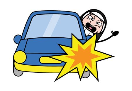 Car Accident - Cartoon Nun Lady Vector Illustrationのイラスト素材