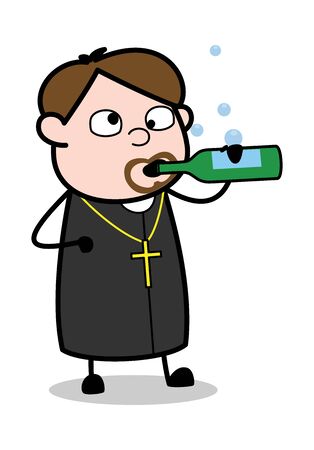 Drinking Wine - Cartoon Priest Monk Vector Illustrationのイラスト素材