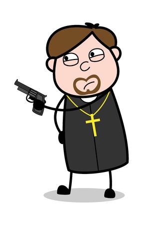 Pointing Gun - Cartoon Priest Monk Vector Illustrationのイラスト素材