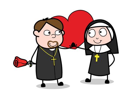 Proposing with Rose on Valentine - Cartoon Priest Monk Vector Illustrationのイラスト素材