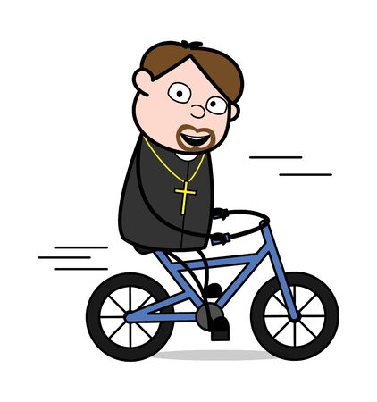 Cycling - Cartoon Priest Monk Vector Illustrationのイラスト素材