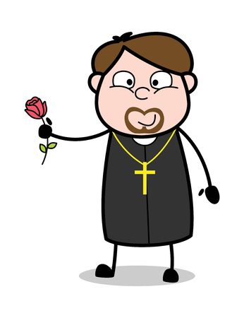 Giving a Rose - Cartoon Priest Monk Vector Illustrationのイラスト素材