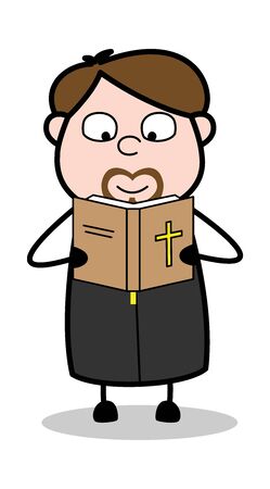 Reading Bible - Cartoon Priest Monk Vector Illustrationのイラスト素材