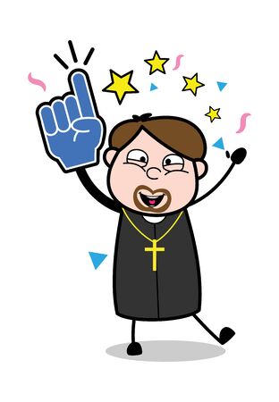 Dancing in Excitement - Cartoon Priest Monk Vector Illustrationのイラスト素材
