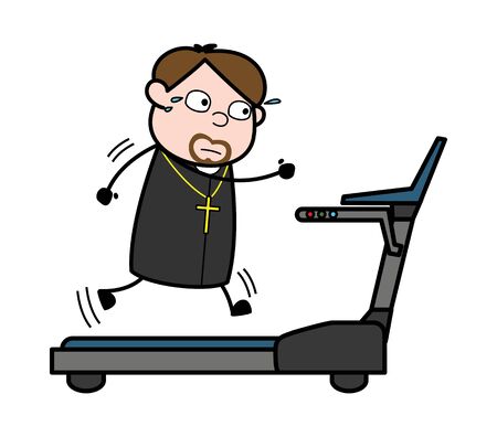 Running on Treadmill - Cartoon Priest Monk Vector Illustrationのイラスト素材