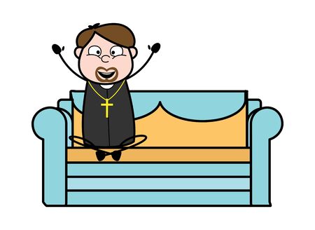 Joyful Raising Hands - Cartoon Priest Monk Vector Illustrationのイラスト素材