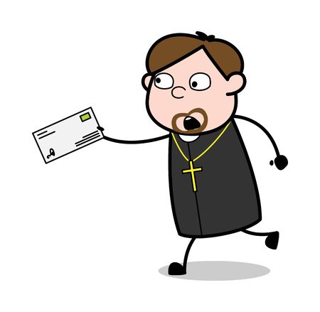 Running with Envelope - Cartoon Priest Monk Vector Illustrationのイラスト素材