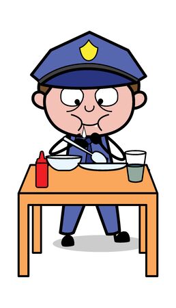Having Lunch - Retro Cop Policeman Vector Illustrationのイラスト素材