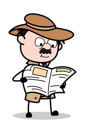 Reading Paper - Retro Cartoon Police Agent Detective Vector Illustrationのイラスト素材