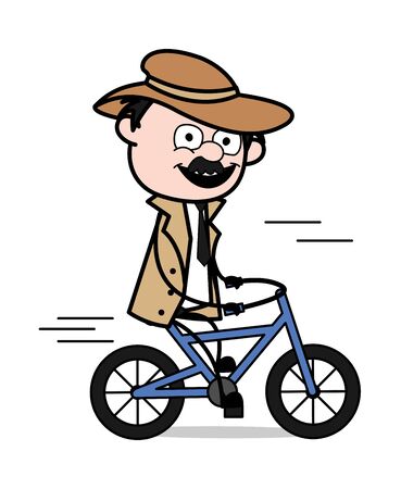 Cycling - Retro Cartoon Police Agent Detective Vector Illustrationのイラスト素材